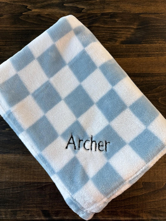 Personalized Checkered Fleece Baby Blanket