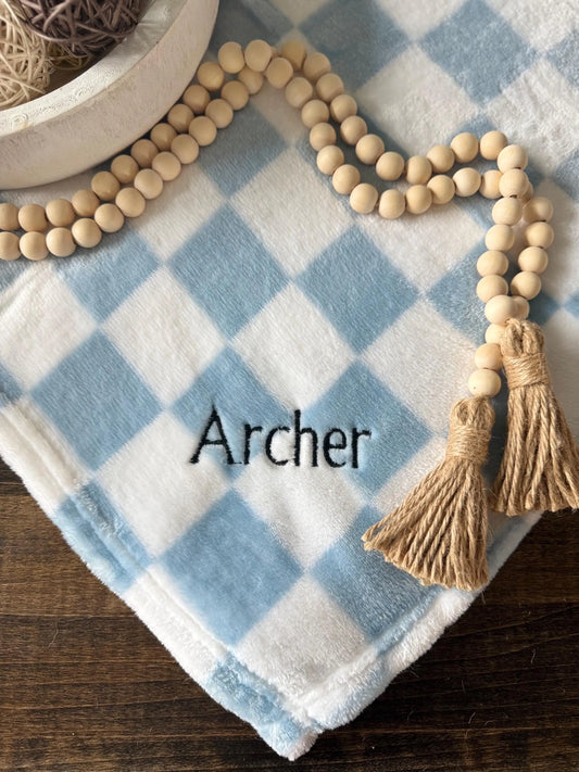 Personalized Checkered Fleece Baby Blanket